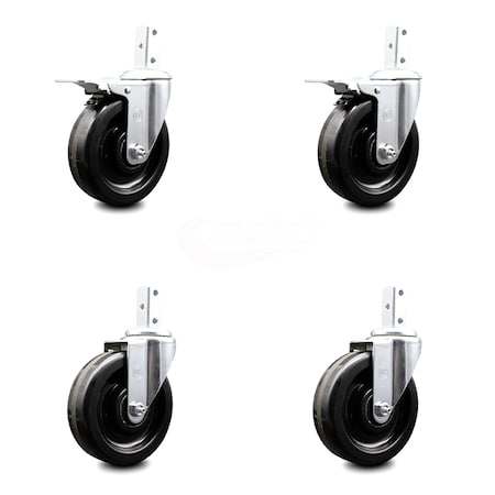 Service Caster 5 Inch Phenolic Wheel Swivel 7/8 Inch Square Stem Caster Total Lock Brakes, 2PK SCC-SQTTL20S514-PHS-78-2-S-2